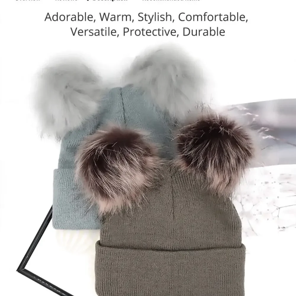 New baby double pom pom knit hat 1-3 years